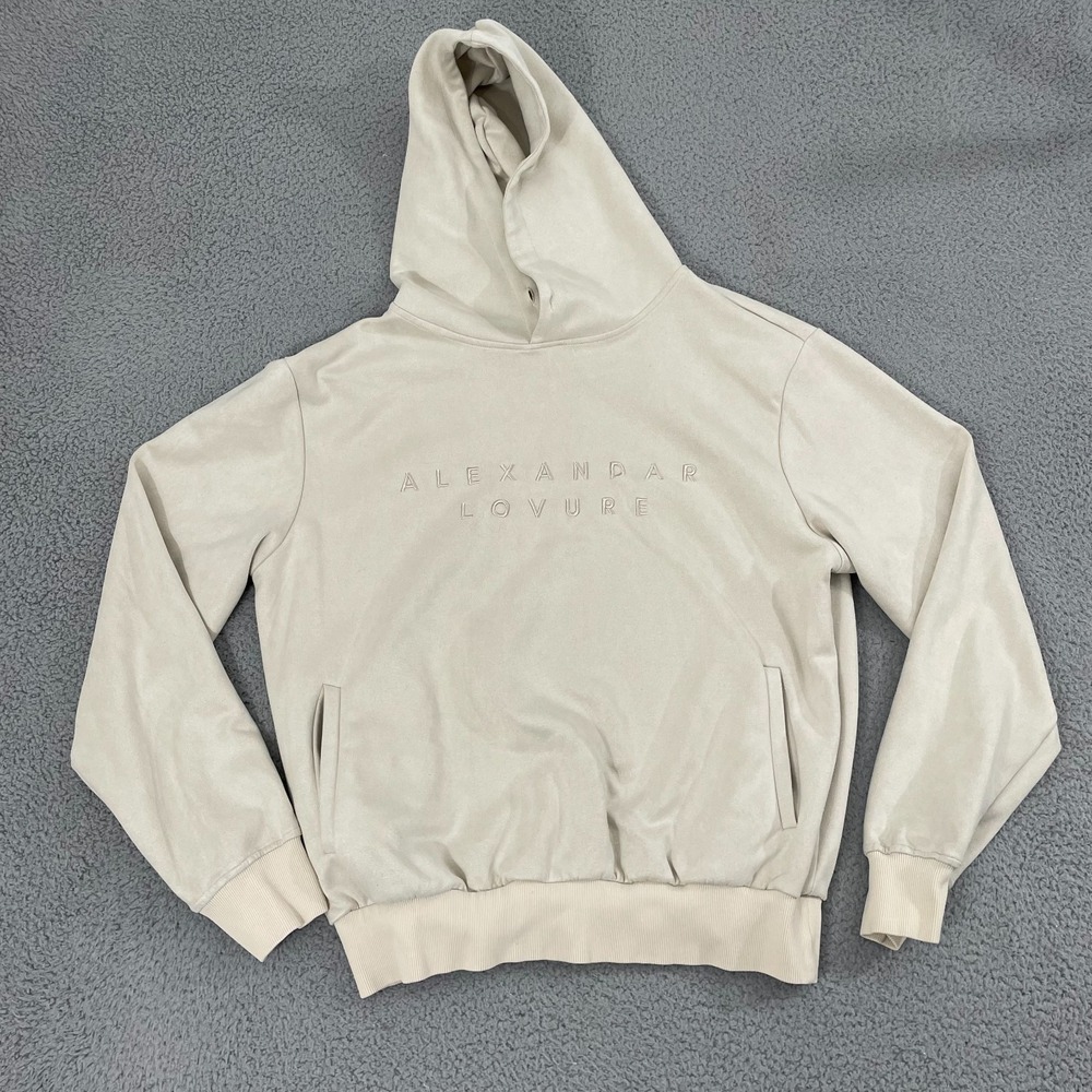 Alexandar Lovure Suede Hoodie Men M Ivory Streetwear Pullover